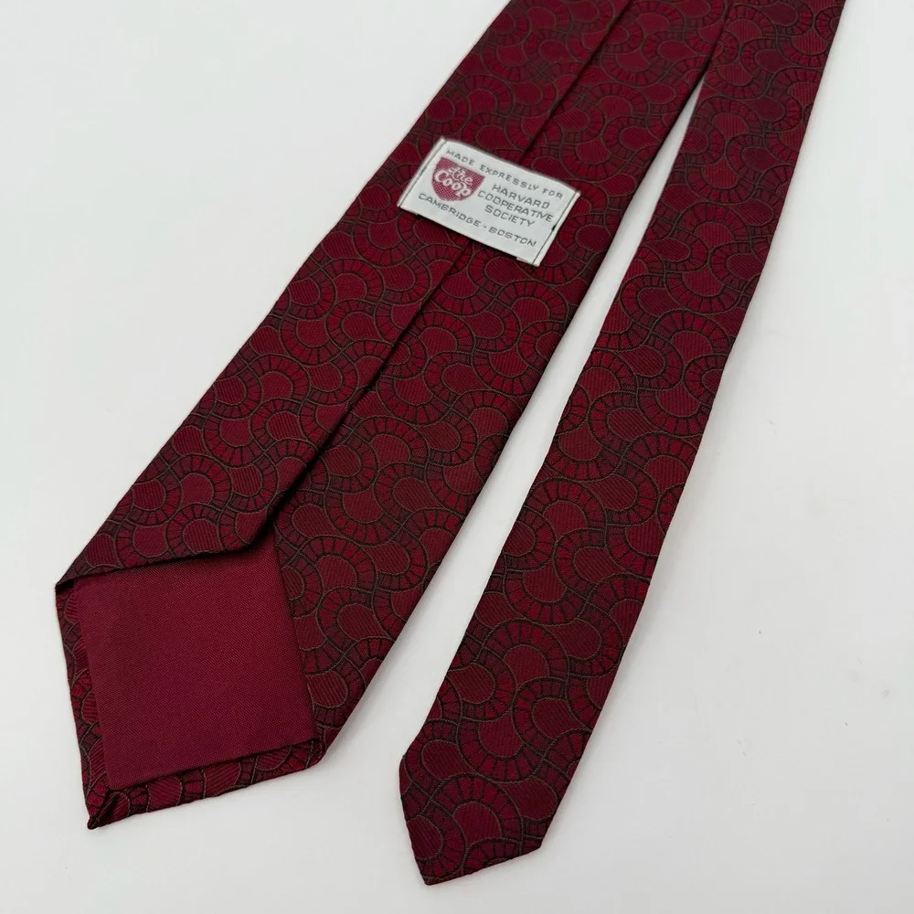 Vtg 80s Michelsons Harvard Coop Tie Mens Red Silk England Geometric Necktie